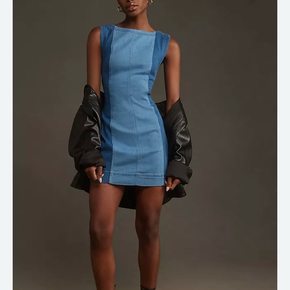 Anthropologie Pilcro two tone denim shift dress